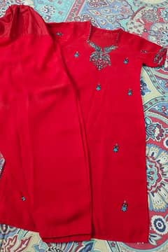 Fancy Chiffon Embroidered 2 pc Red Dress for Girls Deliverable