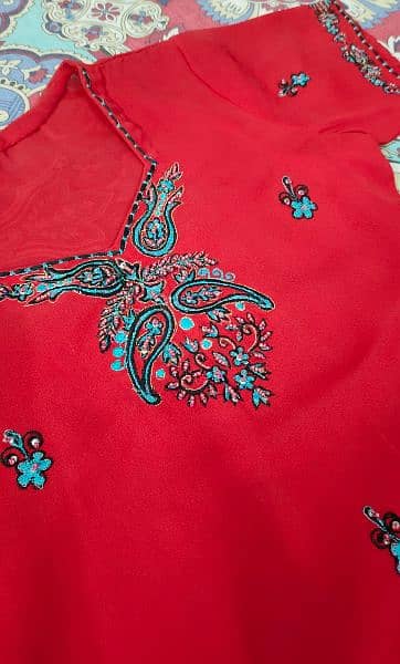 Fancy Chiffon Embroidered 2 pc Red Dress for Girls Deliverable 1