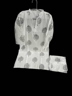 2pcs women's stitched linen block printed shirt and trouser