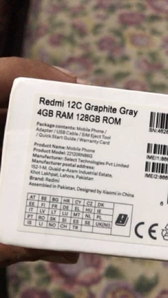 Redmi 12c 4/128 official pta approved box +charger ha condition 10/10 3