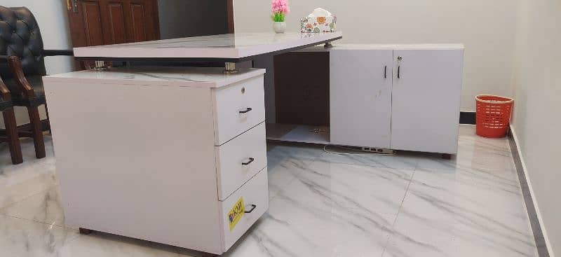 Big Size Office Executive Table, White Marble Color 2