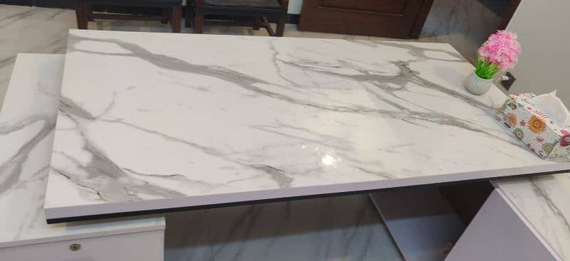 Big Size Office Executive Table, White Marble Color 5