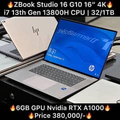 HP Zbook Studio G10 16” 4k i7 13th Gen 13800H RTX A1000 6GB GPU