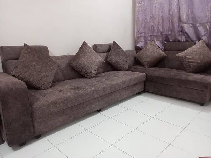 Brown 7-Seater L-Shaped Large Sofa 2