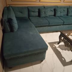 L shaped turquoise sofa set