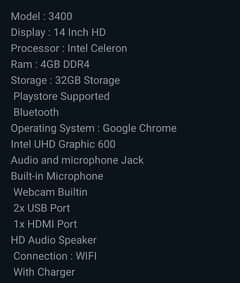 Chromebook 3400 4/32 (update 2029) type c charger