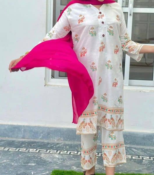 2 pcs women stitched linen printed shirt and trouser 2