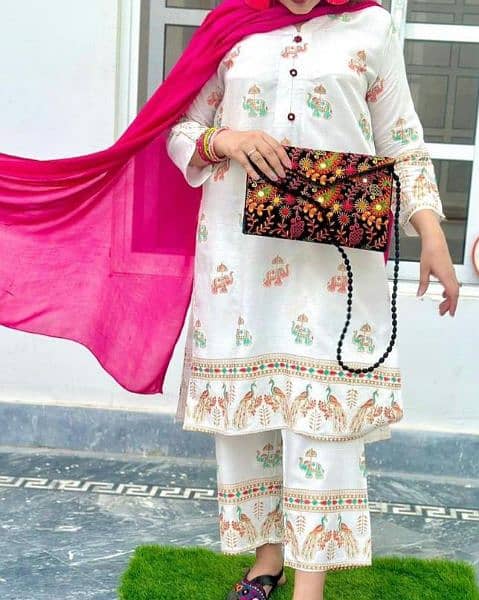 2 pcs women stitched linen printed shirt and trouser 3