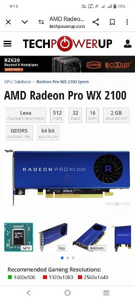 2Gb ddr5 64bit WX2100 AMD RADEON PRO 2