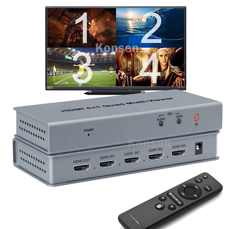 HDMI Quad Multi-viewer 4x1 HDMI Seamless Switcher 5 Viewing Modes 0