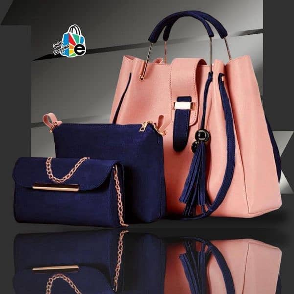 3 PCs Women's Leather Plain Hand Bag Set 4