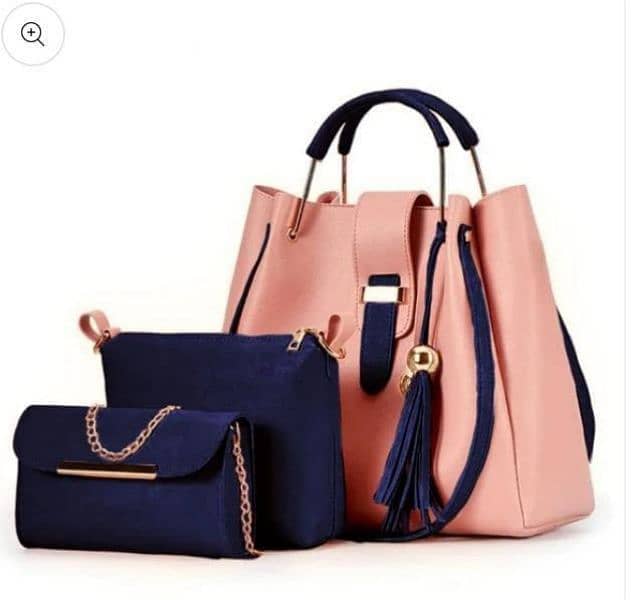 3 PCs Women's Leather Plain Hand Bag Set 5