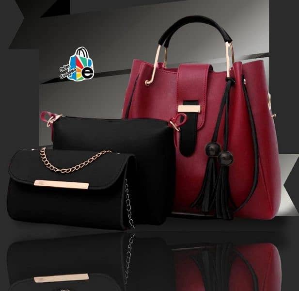 3 PCs Women's Leather Plain Hand Bag Set 6