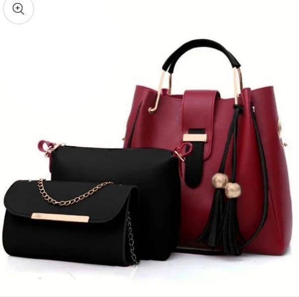 3 PCs Women's Leather Plain Hand Bag Set 8