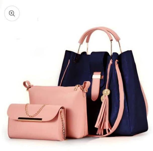 3 PCs Women's Leather Plain Hand Bag Set 11