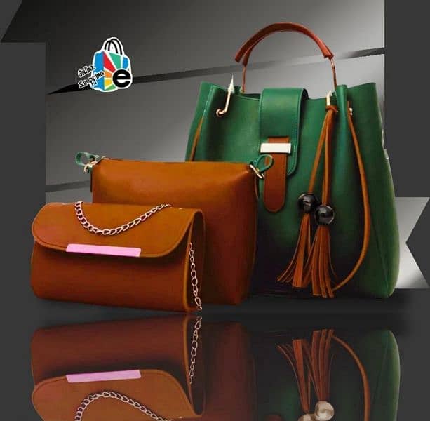 3 PCs Women's Leather Plain Hand Bag Set 12