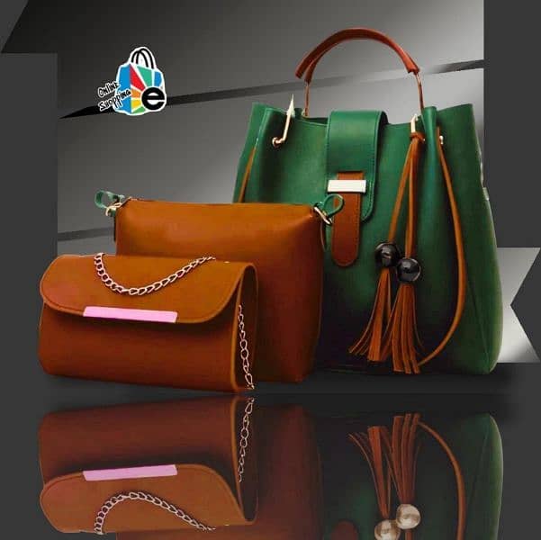 3 PCs Women's Leather Plain Hand Bag Set 13