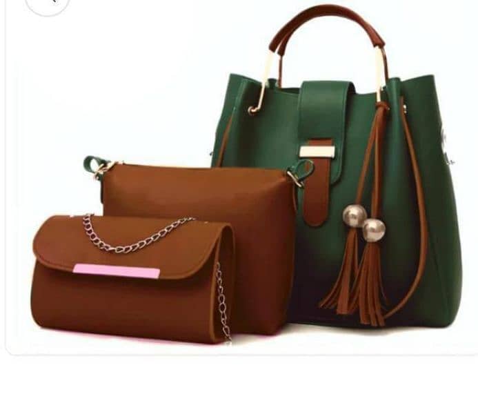 3 PCs Women's Leather Plain Hand Bag Set 14