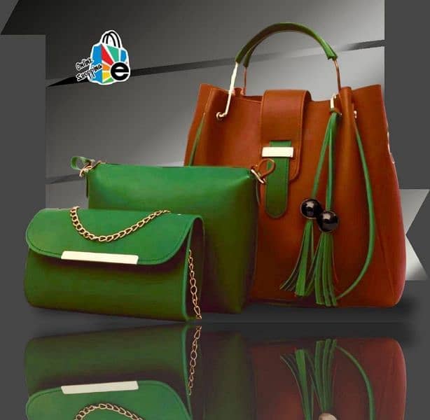 3 PCs Women's Leather Plain Hand Bag Set 15