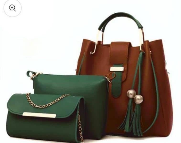 3 PCs Women's Leather Plain Hand Bag Set 16