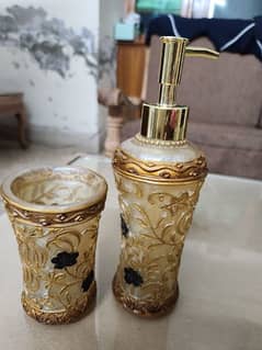 Handcrafted Soap Dispenser with Handcrafted Tooth Brushes Holder