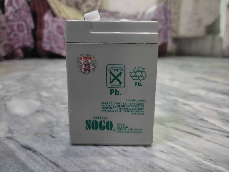 6 volt 4.5AH Sogo Rechargeable Dry Battery 2 weeks Warranty 1