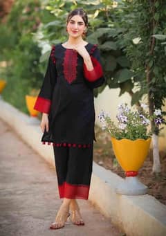 2 PC's women's stitched linen Embroidered suit