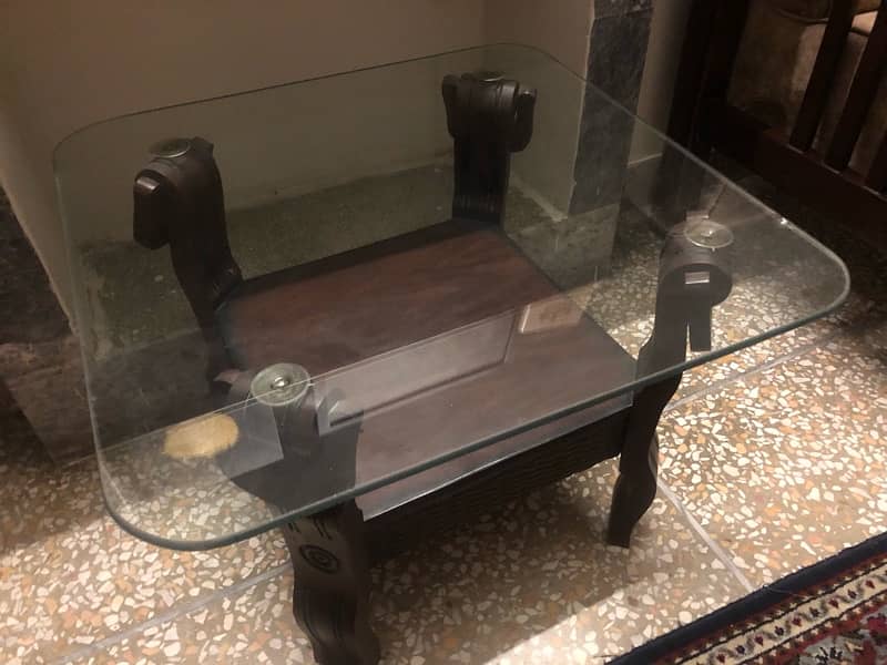 Set of three wooden Tables with Glass On Top 0