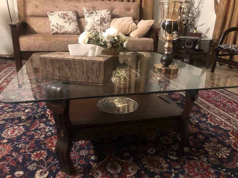 Set of three wooden Tables with Glass On Top 3