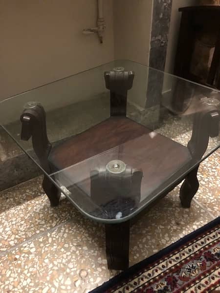 Set of three wooden Tables with Glass On Top 4