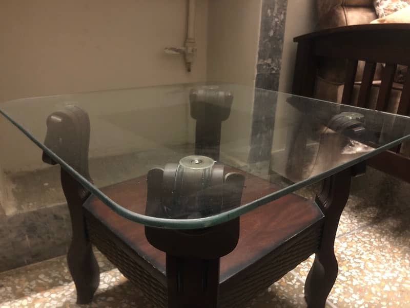 Set of three wooden Tables with Glass On Top 5