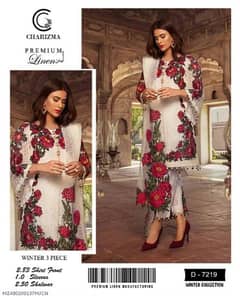 3 pcs women Unstitched linen Embroidered suit