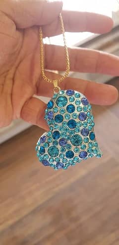 New Cute Blue Enamil Heart Crystal Pendant Fashion Women Necklace