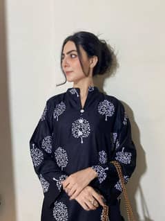 2 PCs women stitched linen printed suit