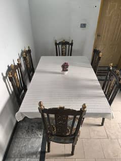 Dining table/6 Chair Dining Table/ Glass Table/Wooden Dining