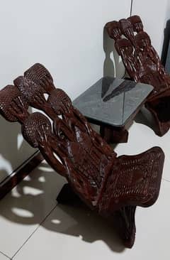 African chairs with table  wall wooden carved frame