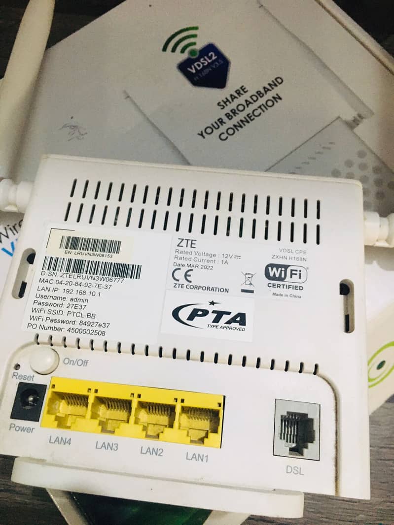 PTCL MODEM / ROUTER WIFI NEW ZTE WIRELESS N 300 VDSL2 2