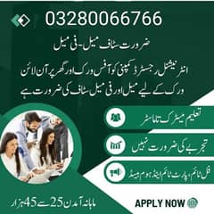 Male and female staff required for online work and offline work