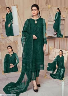 3PC / women suit / un stitched suit / Embroidered net suit