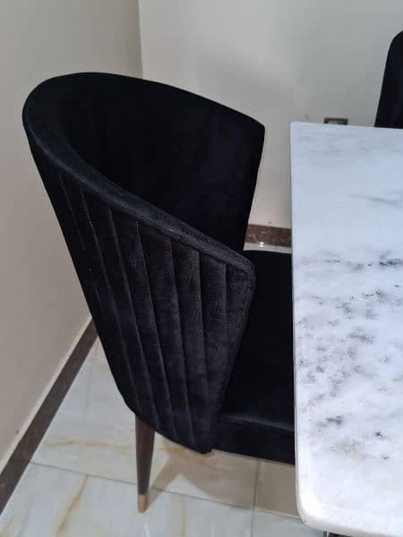 six seater white marble top, black velvet chair dining table 6