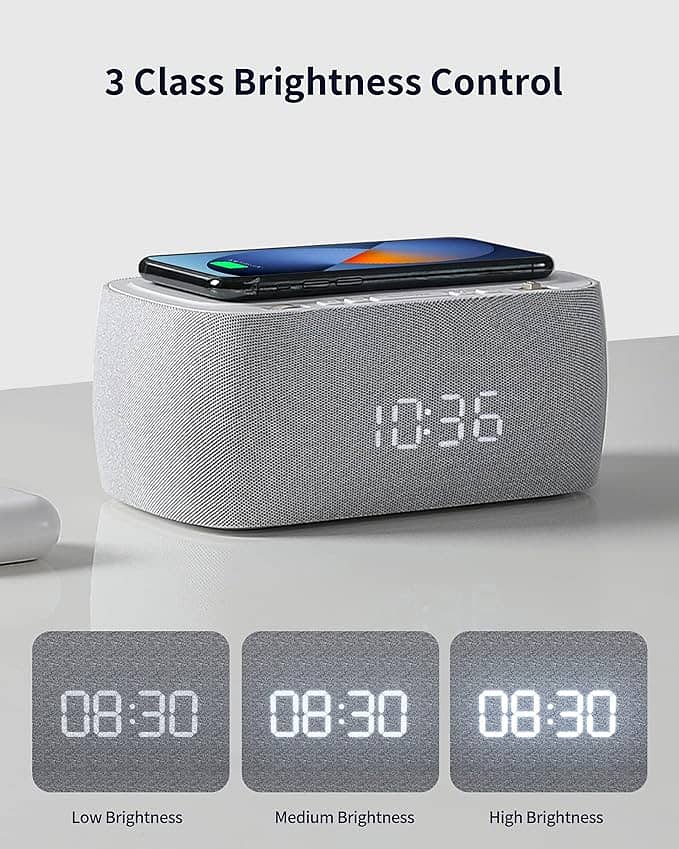 EZVALO 6-in-1 Alarm Clock-Wireless Charger-BT Speaker-Radio-Light 2