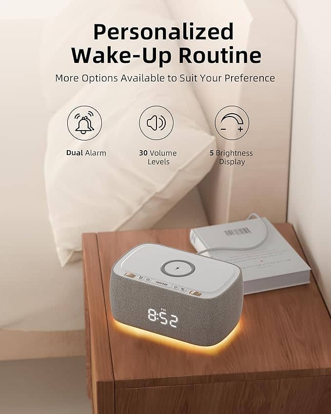 EZVALO 6-in-1 Alarm Clock-Wireless Charger-BT Speaker-Radio-Light 4