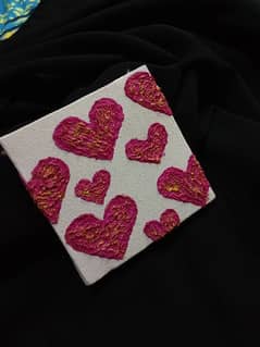 Handmade Canvas Art - Pink Hearts Textured Design