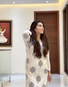 2pcs women's stitched linen block printed shirt and trouser