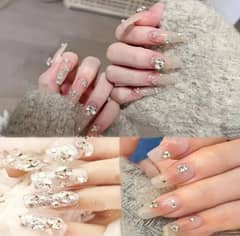 10 Pcs Nails With Sticker Handmade Beads Nails (random Design)