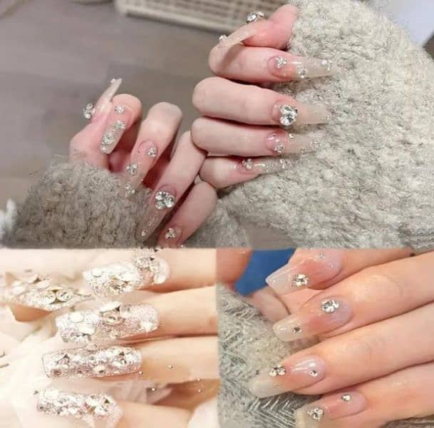 10 Pcs Nails With Sticker Handmade Beads Nails (random Design) 0