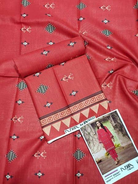 2 Pcs Women's Unstitched Khaddar Printed Suit 1