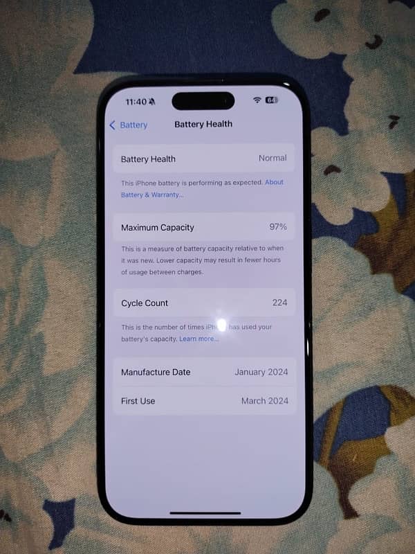 iPhone 15 Pro 97% helth 128Gb 2Month sim Time 1