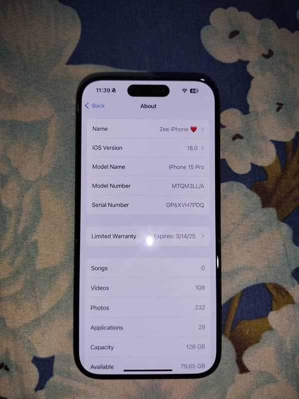 iPhone 15 Pro 97% helth 128Gb 2Month sim Time 3