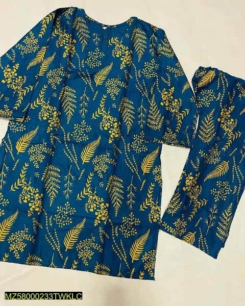 2 pcs Women's Stitched Linen printed suit 1